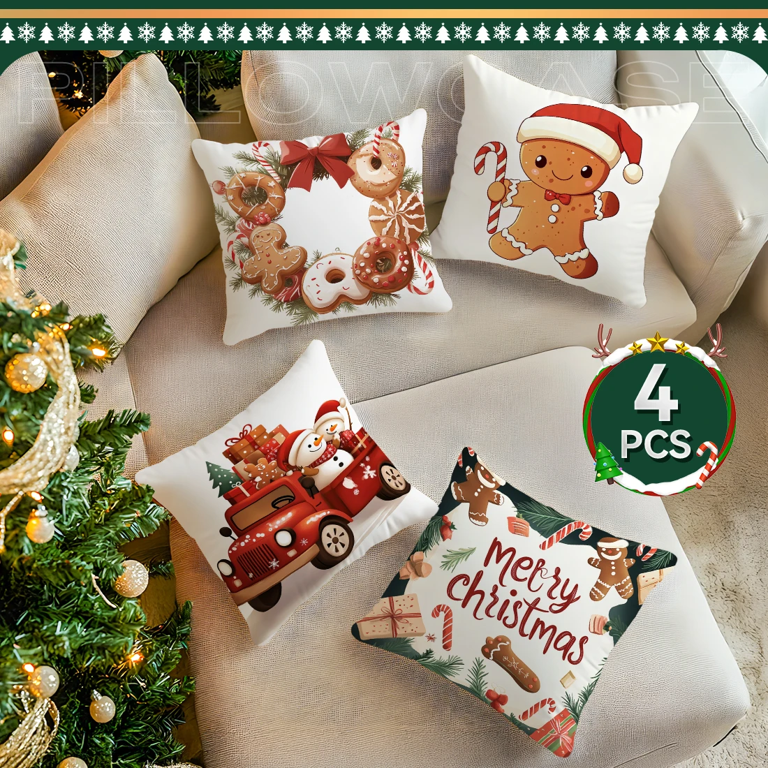 

Christmas gingerbread man Decorative Cushions Pillowcase Polyester Cushion Cover Throw Pillow Sofa Decoration Pillowcover