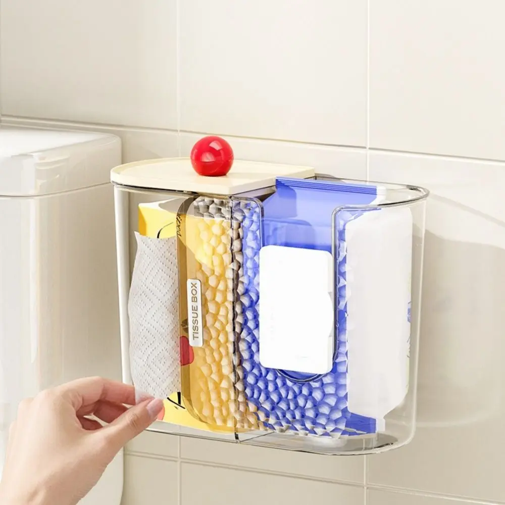 

Practical 2 in 1 Wall Mounted Tissue Box No Punching Space Saving Tissue Storage Box Plastic Toilet Paper Box for Home