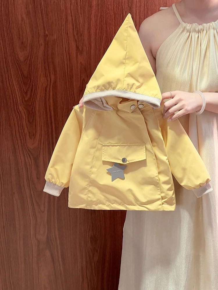 

Демисезонная ветрозащитная куртка для девочек и мальчиков, новинка 2026 года, с капюшоном, на молнии, с длинным рукавом, повседневная