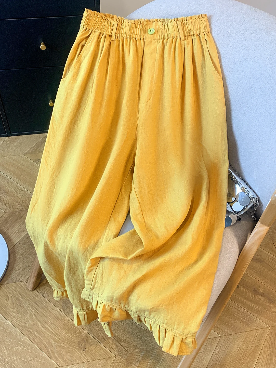 

Ретро кружевные хлопковые льняные широкие брюки женские летние с высокой талией драпировка для похудения повседневные прямые тонкие льняные брюки с девятью точками