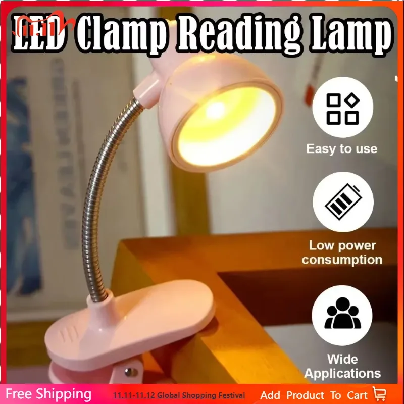 

Reading Light Adjustable Clip Mini Desktop Table Lamp Battery Powered Camping Portable Clamp Night Light, Yellow