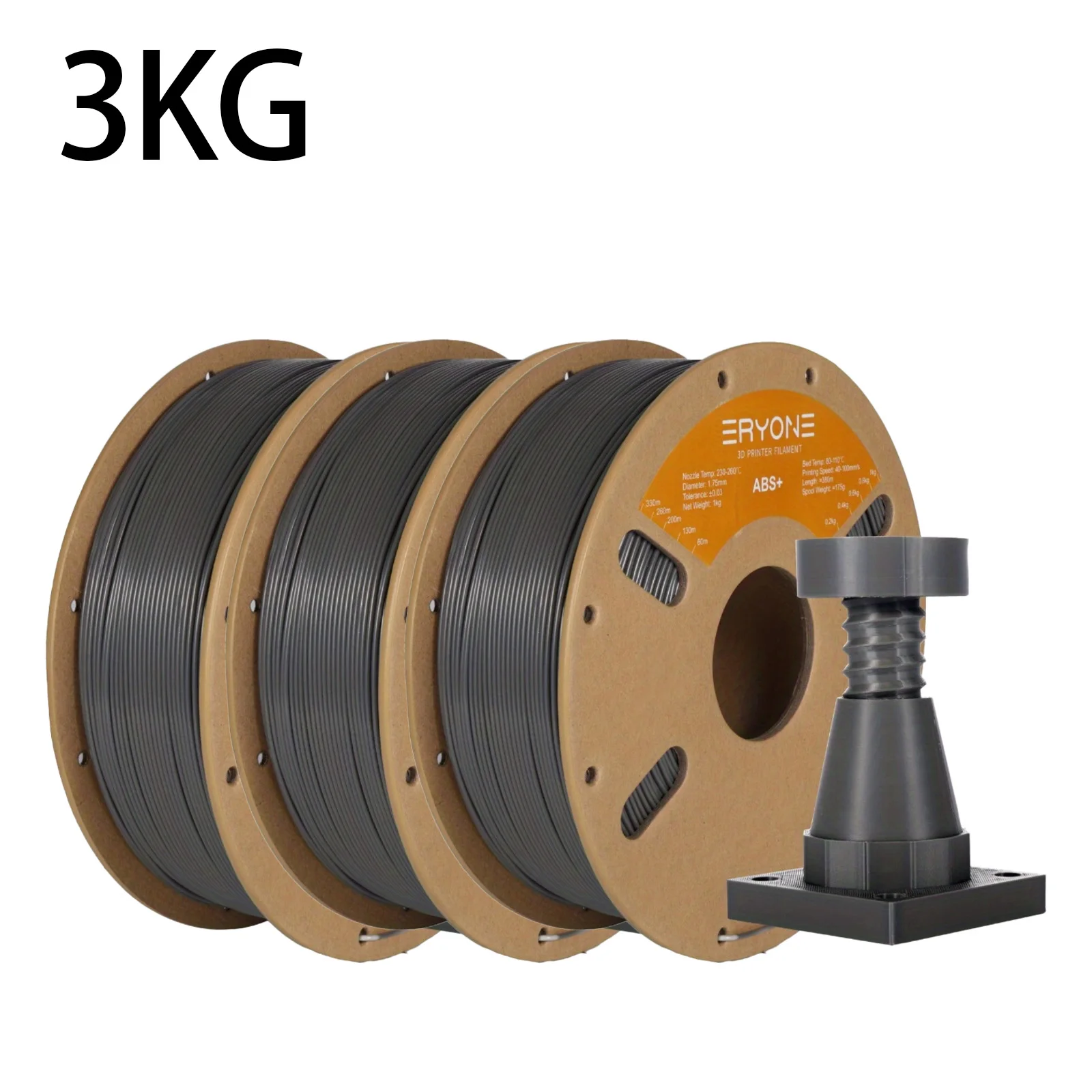 ERYONE 3KG ABS+ Filament 1,75mm, Verbesserte Formstabilität, Kein Verziehen, Hohe Zähigkeit, Hitzebeständig, 1kg Spule