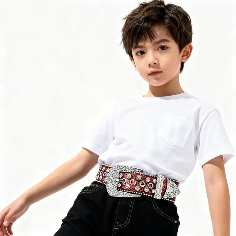 652F Fashionable Embellished Belt Adjustable 105cm PU Material 3.5cm Band