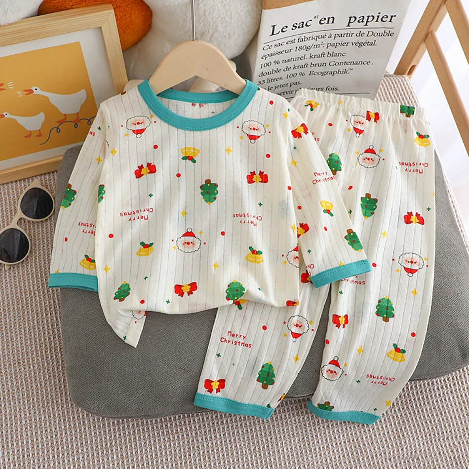 Children Summer Cotton Pajama Sets Long Sleeve Pants Perfect for Baby Comfortable and Protection in Air Conditioned Environments