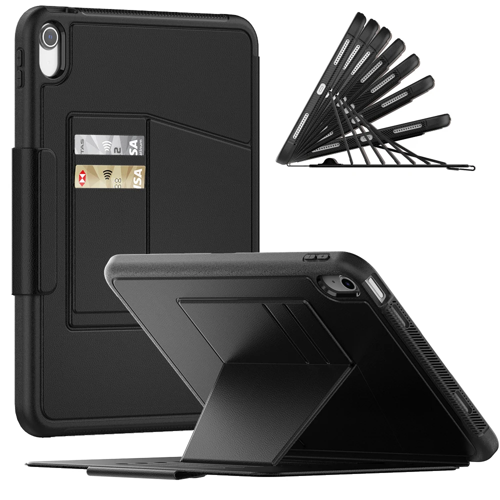 

Shockproof Folio Case for iPad 10th Generation 2022 Cover with Pencil Holder Auto Wake/Sleep Card Slot Multi-Angle Viewing Stand