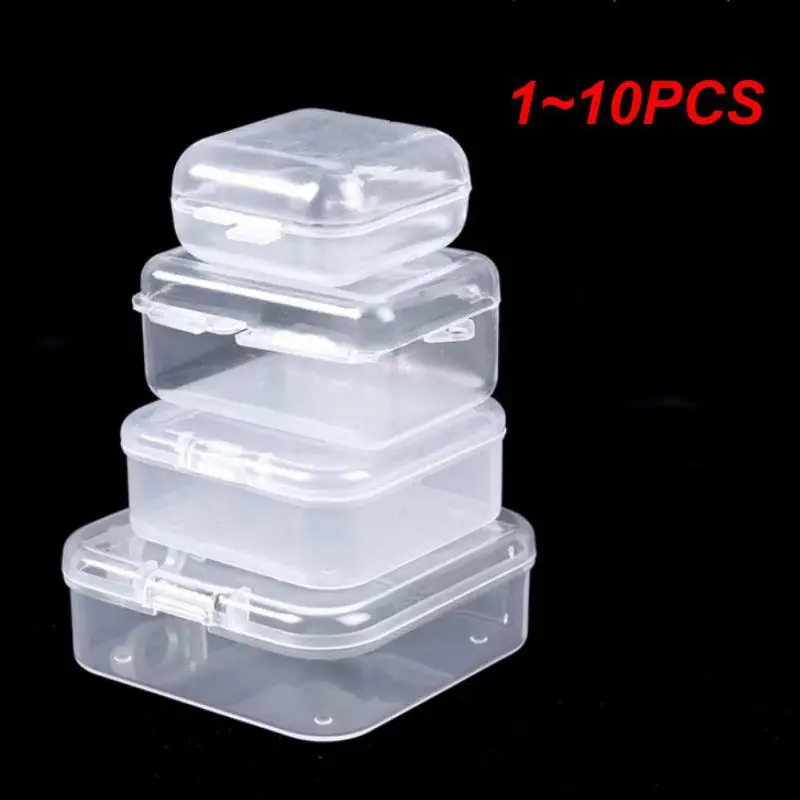 Cajas pequeñas de plástico transparente para almacenamiento de joyas, contenedor, caja de embalaje, pendientes, anillos, cuentas, caja de protección para tapones para los oídos, 1 ~ 10 Uds.