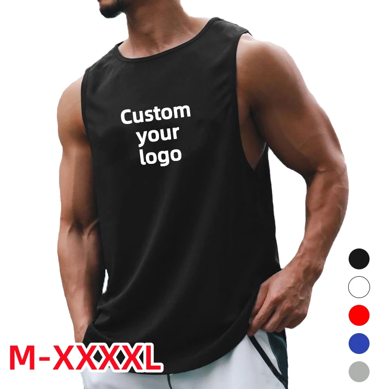 Customize your logo Men's Sleeveless Fitness T-shirt Fashion Mens Muscle Training Vest Workout Get Fit Tank Top Men Sports Tops