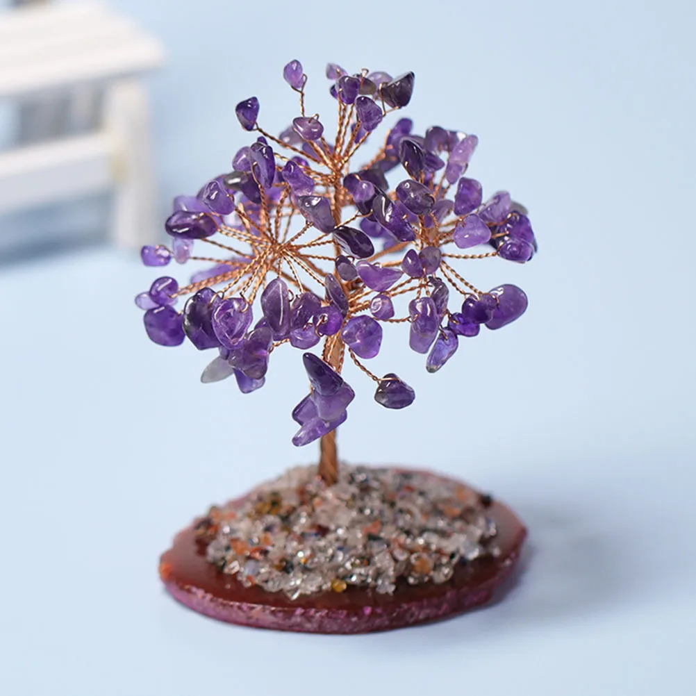 

1Pcs Purple Agate Crystal Fortune Tree Ornament Xmas Desktop Decor Mini Tree Home Adornment Holiday Craft Table Decoration