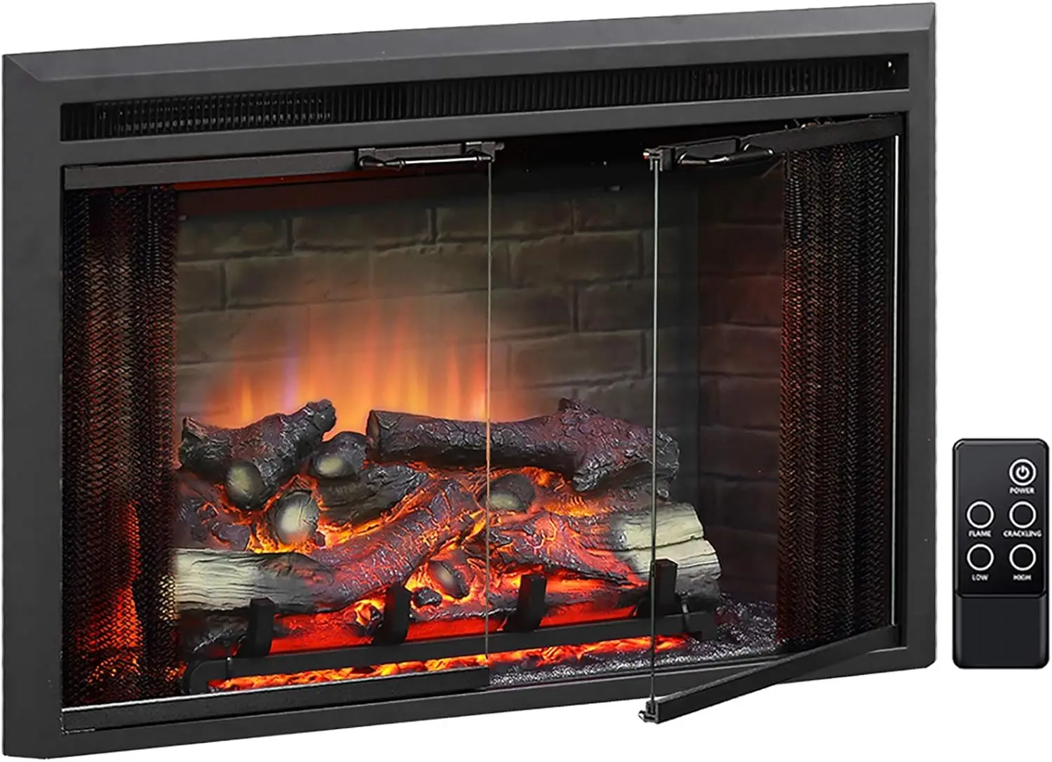 

PuraFlame Klaus Electric Fireplace Insert with Fire Crackling Sound Glass Door and Mesh Screen, 750/1500W, 33 1/16 Inches Wide