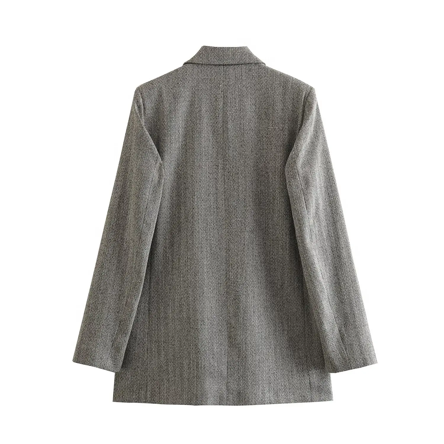 Tangada 2024 Autumn Winter Women Gray Thick Blazer Jacket Pocket Long Sleeve Female Coat PS081