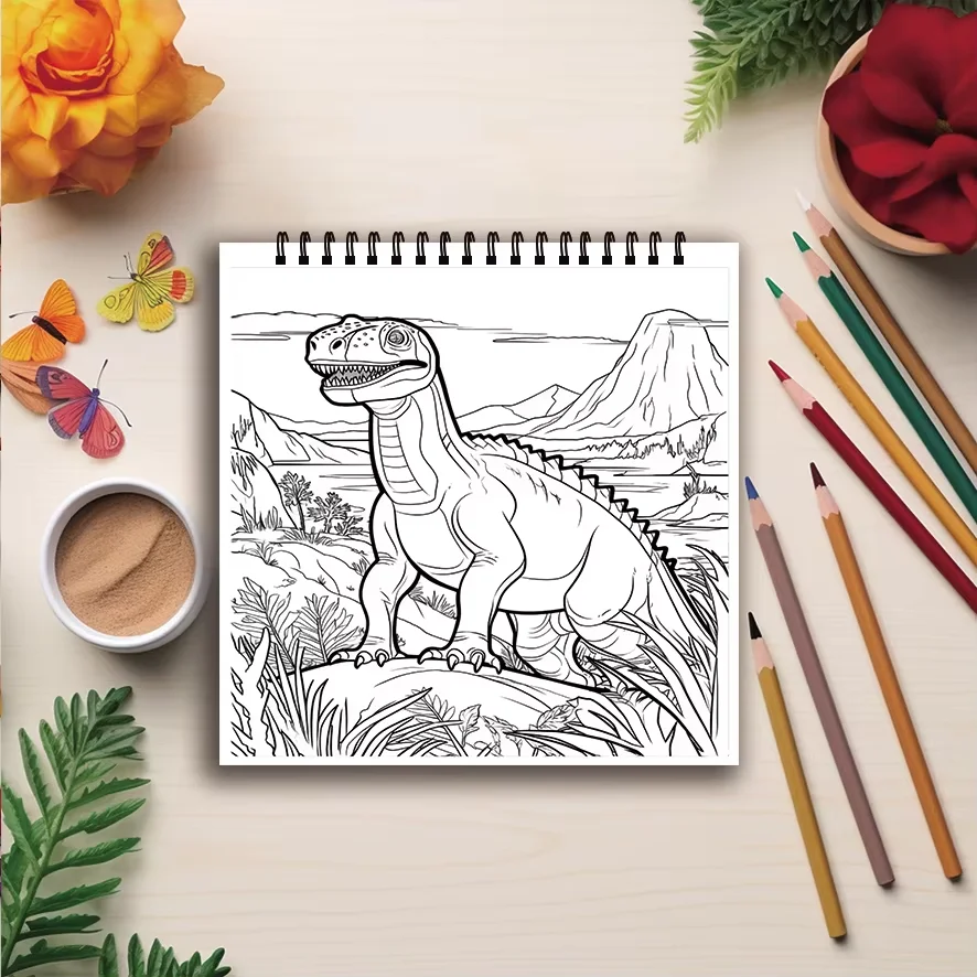 Buku Mewarnai - 7.87 x 7,87 inci 32 halaman Relaksasi Dinosaurus - Hadiah ideal untuk kembali ke sekolah dan liburan