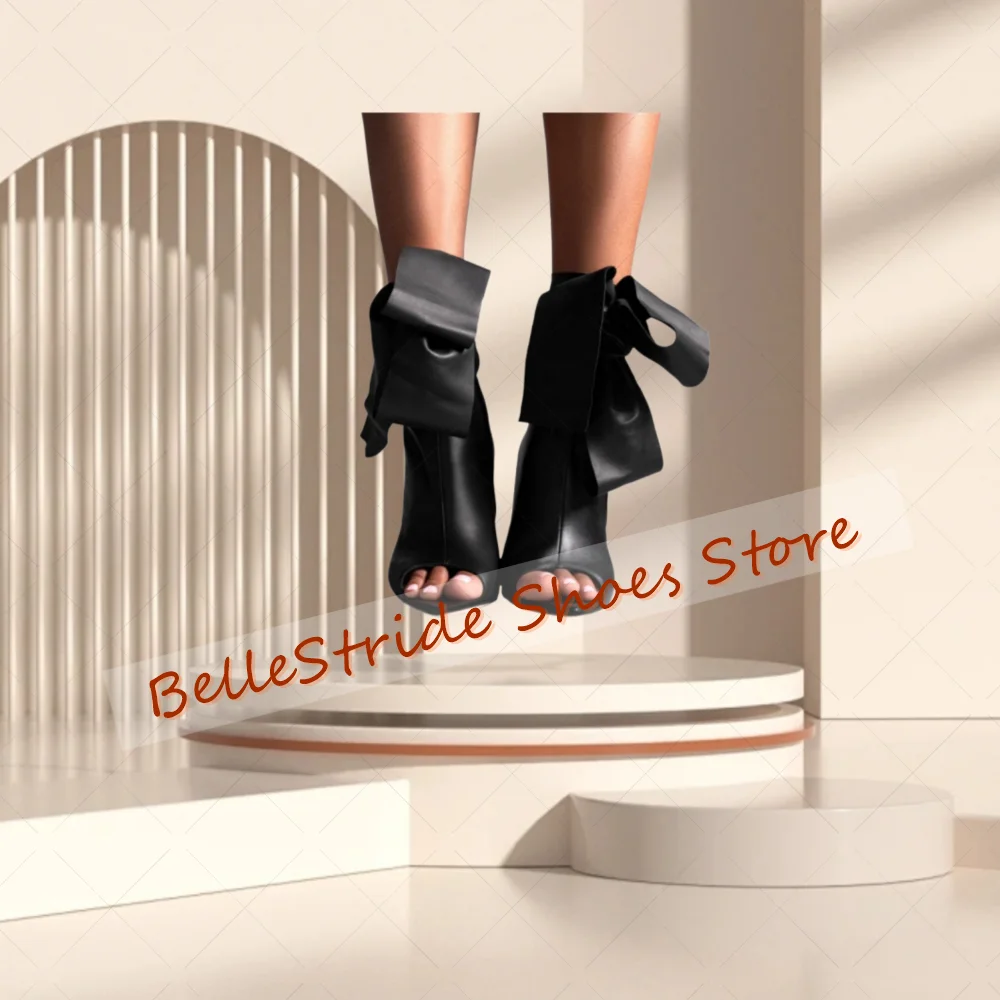 

Black Pointed Toe Matte Leather Boots Open Toe Women Shoes Stilettos High Heels Party Banquet Dating 2025 Zapatos Para Mujere