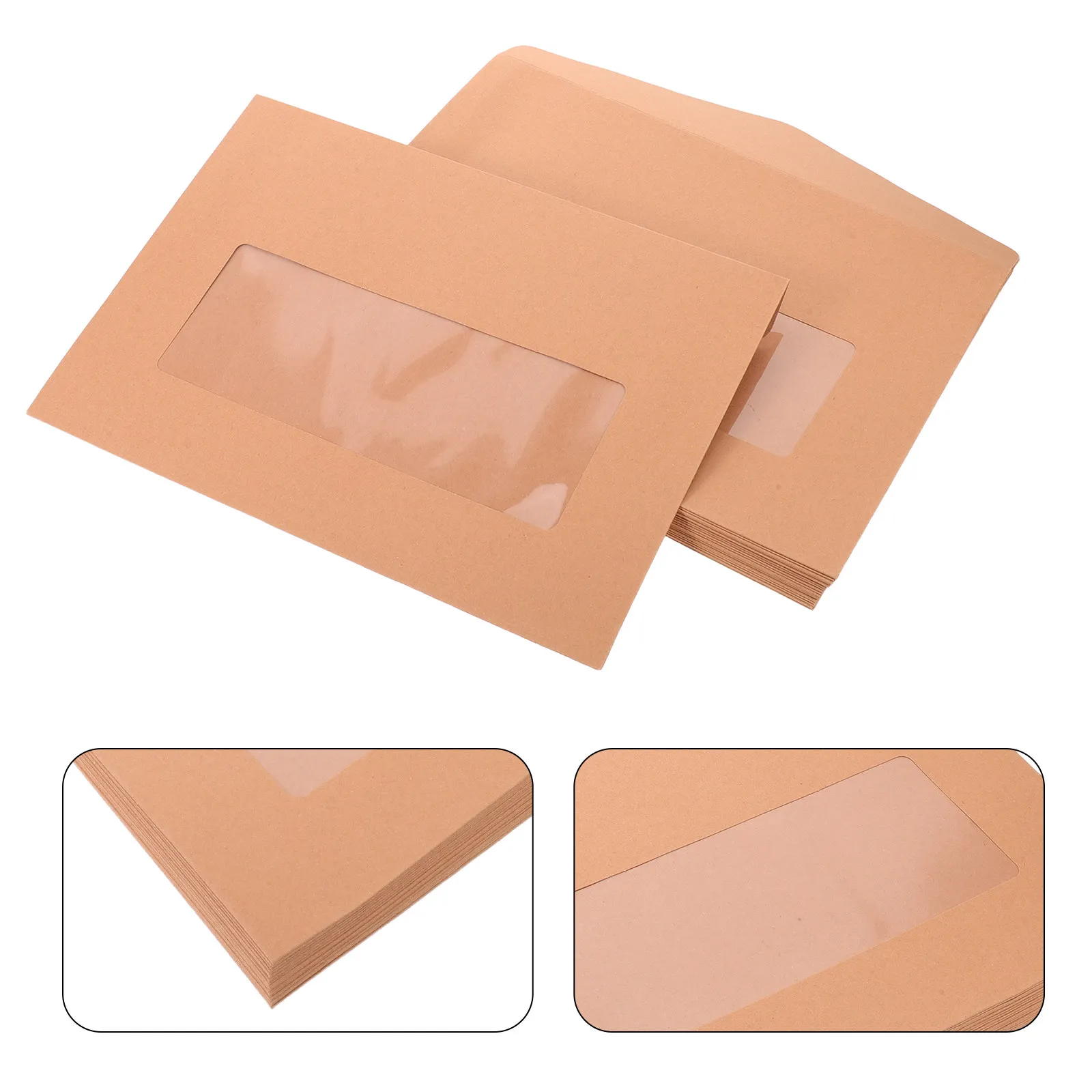 30Pcs Kraft Window Envelope Paper Folder Clear Transparent Document Holder Organizer Storable Mailing Bank Files Full Face