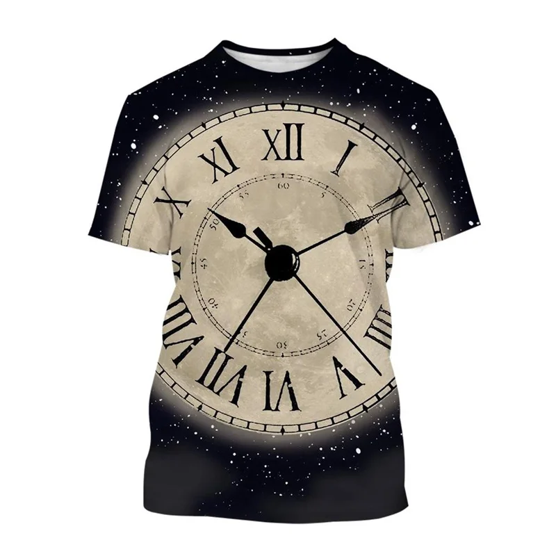 Fashion Clock 3d Printed T-shirt Summer Round Neck Short Sleeved Streetwear T Shirt Men Casual Tops Vintage Tee Shirts Clothing