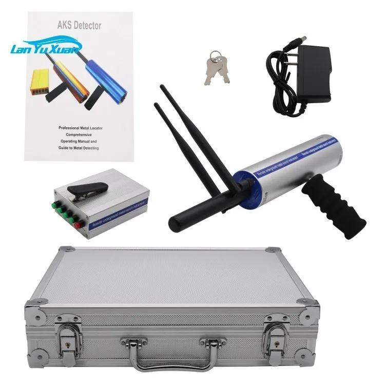 Silver Long Range AKS Gold Metal Detector Underground Metal Locator w/ 2 Antennas Aluminum Carry Case