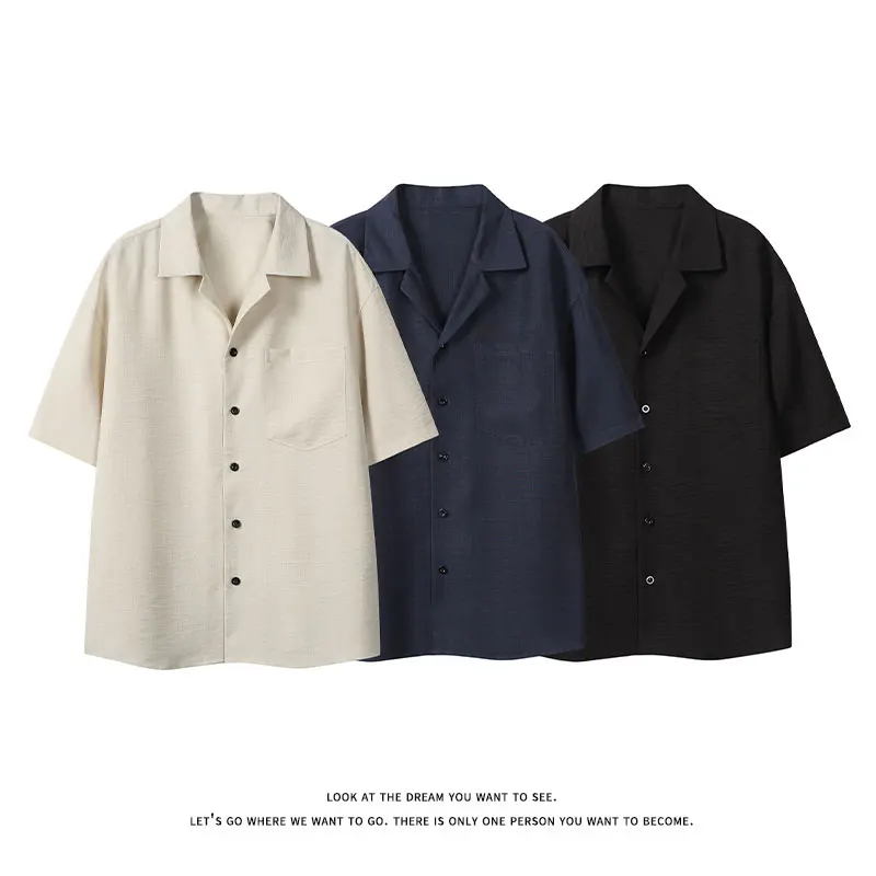 Male Shirts Casual Linen Feel Short Sleeve Lyocell Breathable Lightweight Turn Collar Old Money Style Summer Fashion Tops