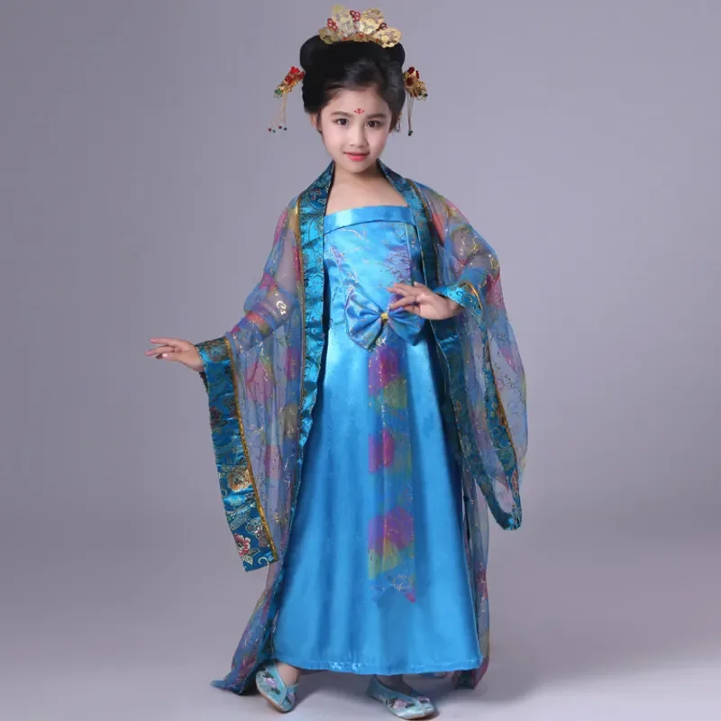 Trajes de dança tradicional chinesa para crianças, trajes de dança folclórica para crianças, vestido de manga para mulheres e meninas, roupas antigas hanfu