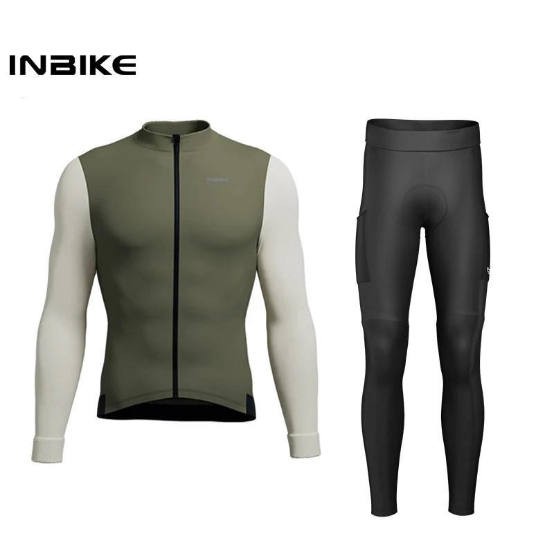 

INBIKE флисовый мужской комплект из трикотажа для велоспорта, велосипедные штаны с длинными рукавами, прогулки, велосипедная одежда, костюмы с карманами, одежда для велоспорта MTB