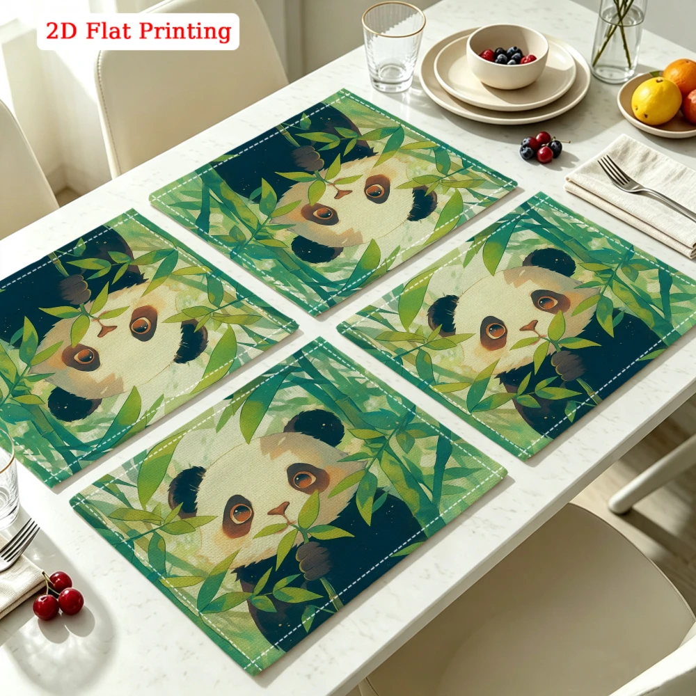2Pcs Cute Panda Placemat Green Bamboo Print Table Mat Kitchen Dining Decor Non Slip Heat Resistant 30X40Cm