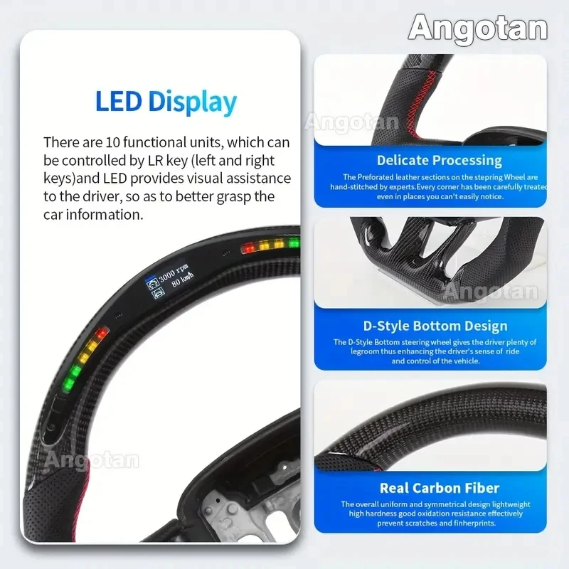 Kierownica LED z prawdziwego włókna węglowego do Dodge Charger Challenger Hellcat 2015-2024, perforowana skóra, kształt D