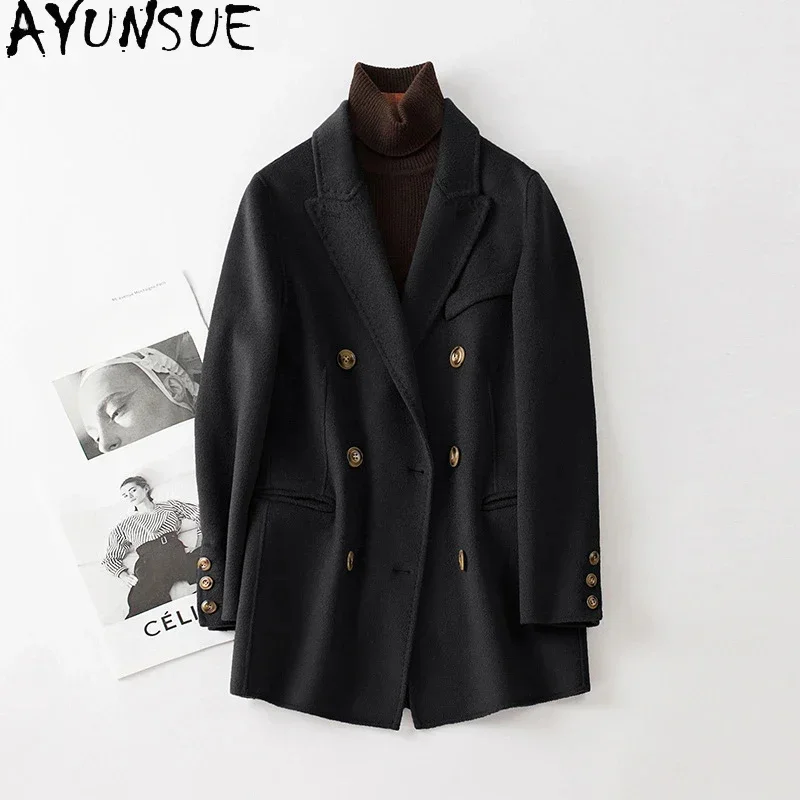 

Casual AYUNSUE 100% Wool Jacket for Women Fall Winter New Fashion Double-sided Coat Loose Vintage Blazers Womens Clothing