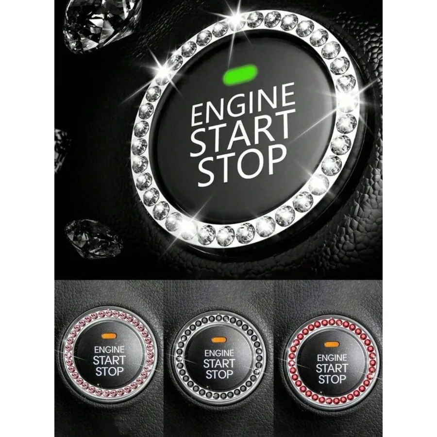 

Car Interior Decor Logo Stickers Shiny Rhinestone Car Ring Accessory For Women Car Parts Ignition Start Button And Key Ignition