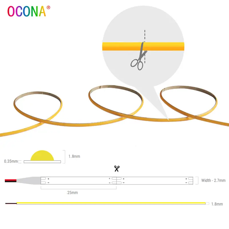 3mm Ultra Thin DC 12V Colorful COB LED Strip Lights for Home Decor DIY Blue/Pink/Red/Purple High Density LED Tape Colour - Image 2