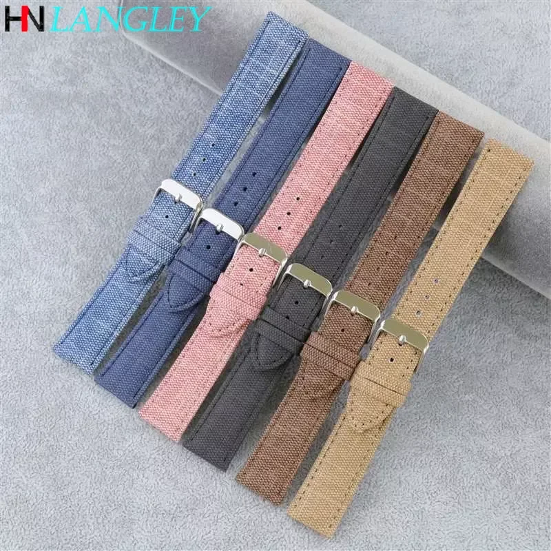 10mm 12mm 14mm 16mm 18mm 20mm 22mm Nylon Canvas Denim Fabric Strap Retro Watchband Sport Men Women Universal Wristband Bracelet