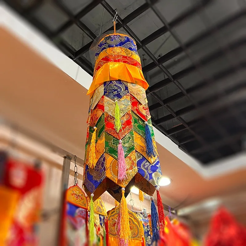 65CM Tibetan Characteristic Handicraft Pendant Five-colored Victory Banner Tube Religious Decoration Home Buddhist Hall Cylinder