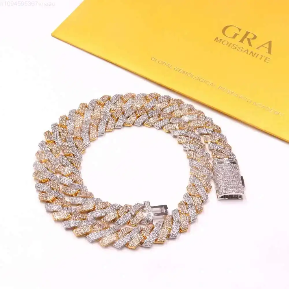 

Custom Men 925 Sterling Silver Moissanite Diamond Cuban Link Chain Necklaces Hip Hop Jewelry Iced Out Chains