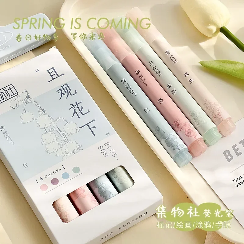 4pcs/set Chinese Style Highlighters Kawaii Marker Pens Cute Highlighter DIY Spot Liner Drawing Painting Markers School Supplies