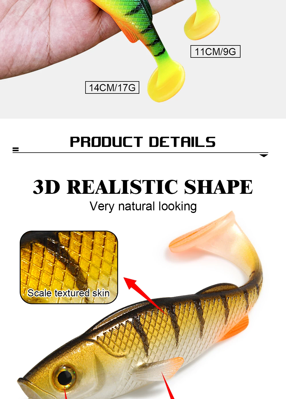 Spinpoler Soft Swimbait Shad Bait Vigour Barsch 7cm 11cm 14cm UV Angelköder Paddel Schwanz Salzwasser Meer Hecht Forelle Leurre Souple – Detail 3