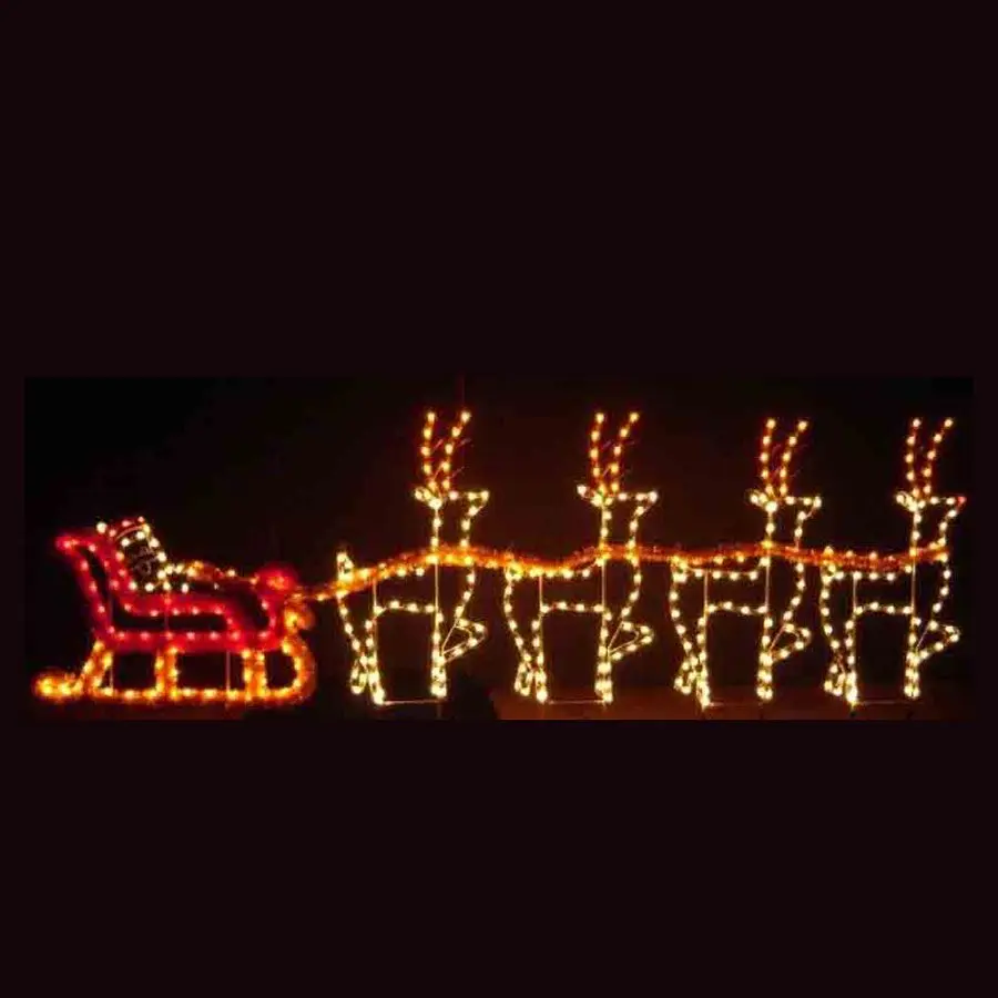 Outdoor Holiday LED Santa Reindeer Sleigh  Motif Led Christmas Deer Light