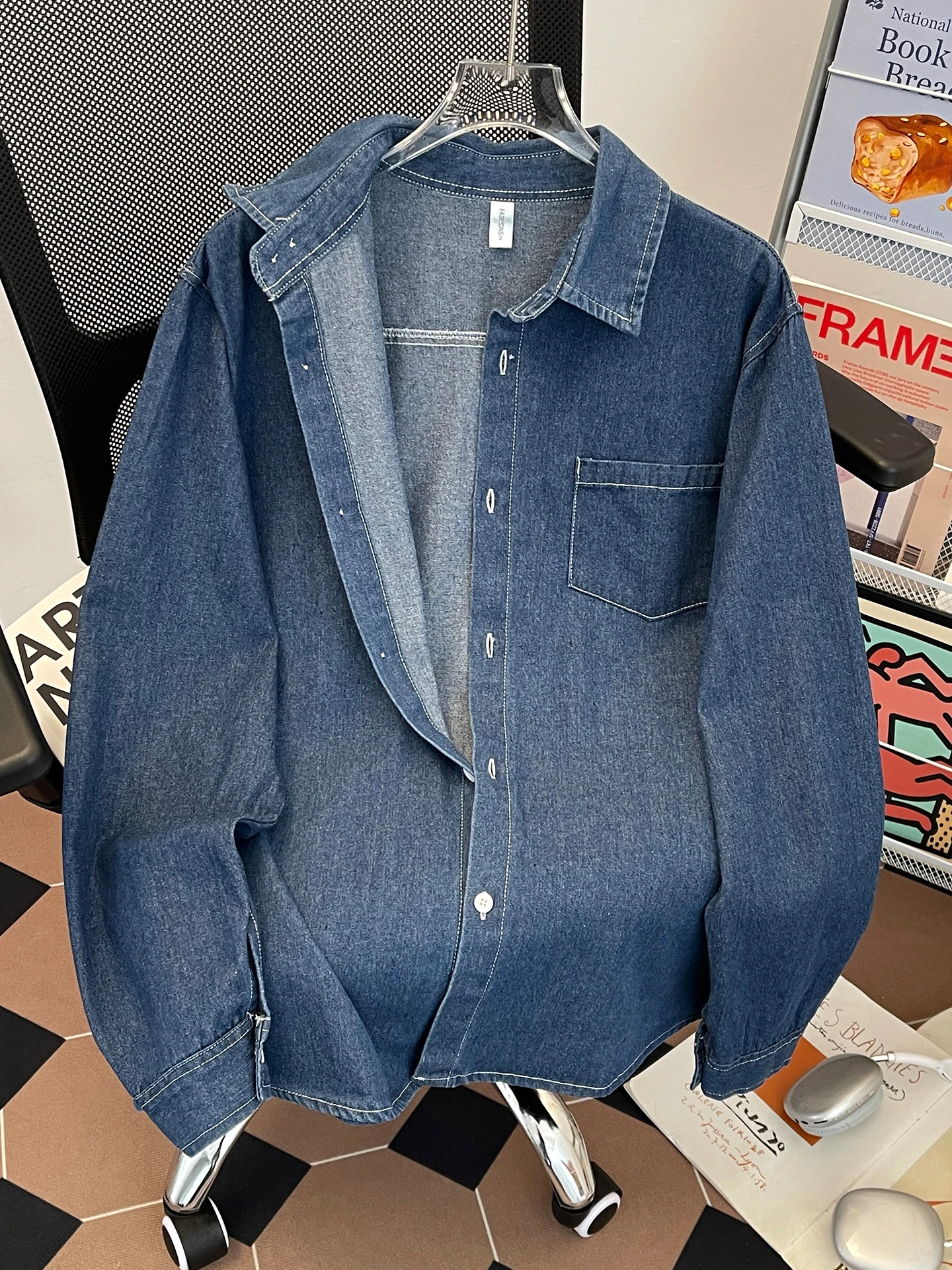 

Loose Fit Men's Denim irt Long Sve Spor Casual Vintage Japanese Sle Waed Jeans Casual irt for Teenagers