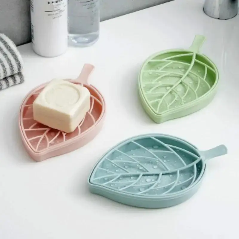Leaf Soap Dish With Drain Plastic Soap Holder Saver Tray For Bathroom Shower Sink Countertop Home Organizer Accessories