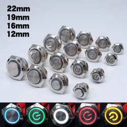 12/16/19/22mm Ultra Short Metal Button Switch Self Reset Momentary 5v 12v 24v Ring Lamp Power Symbol Waterproof LED Light