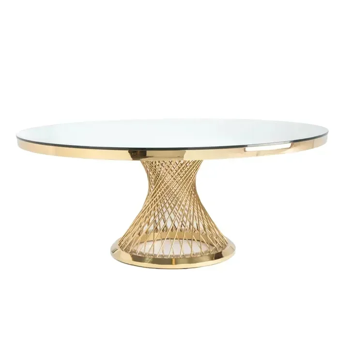 Glass MDF top  gold table cset and round dinner wedding banquet  table