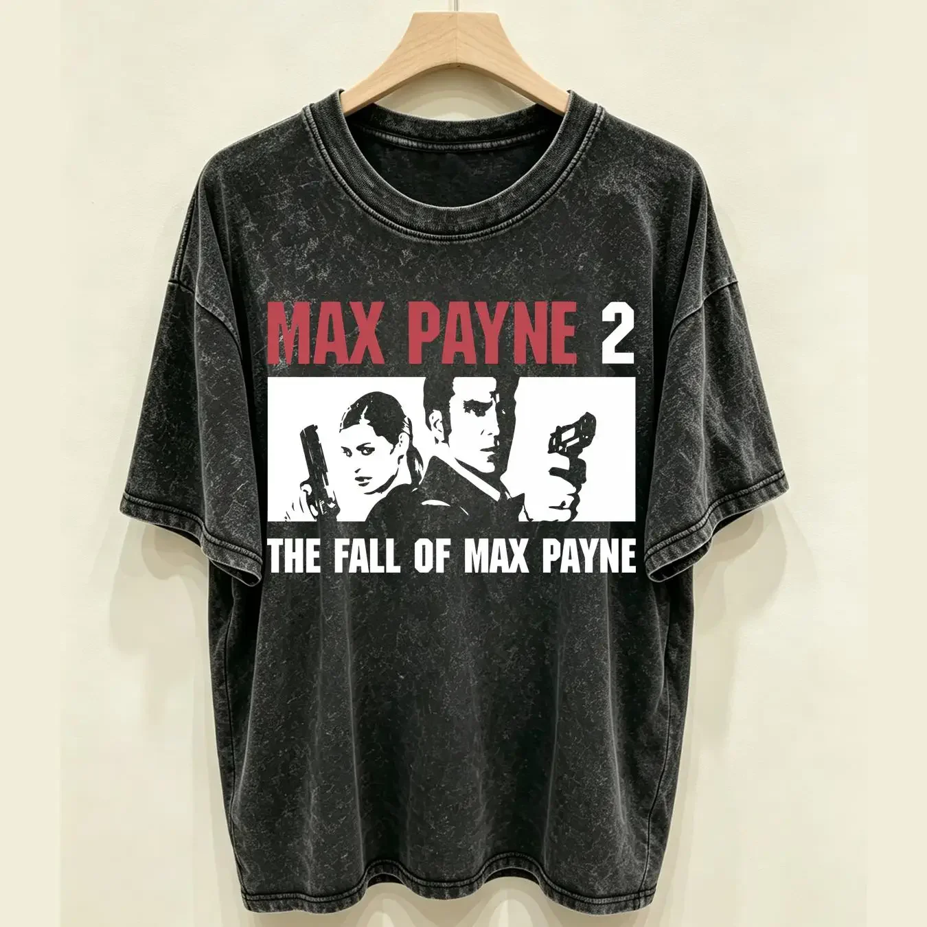 washed T Shirt 2003 The Fall of Max Payne 2 Video Game Promo Vintage Size M Black Y2K vintage Washed homme fashion