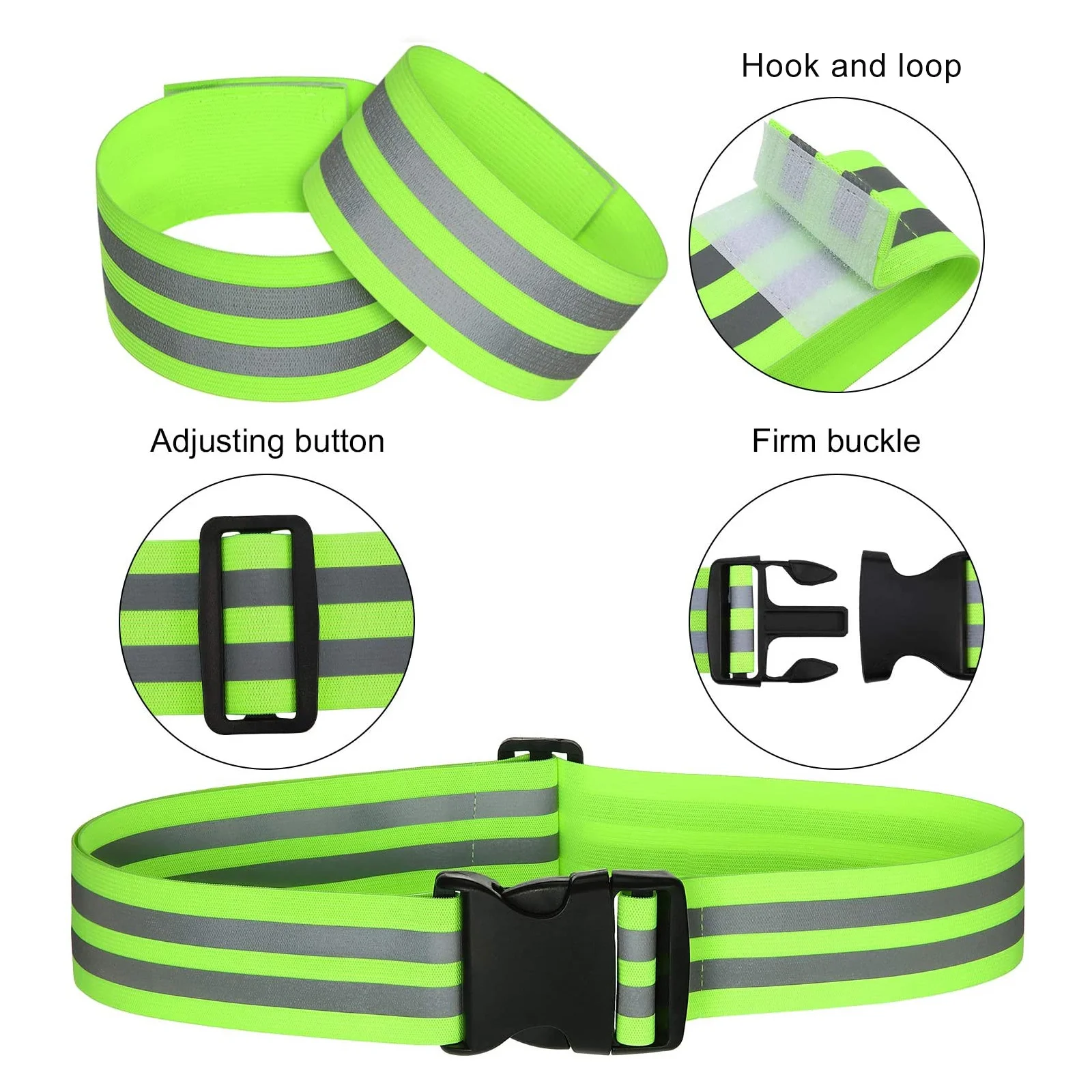 مجموعة واحدة من سوار المعصم العاكس خفيف الوزن وحزام قابل للتعديل للعاملين والشرطة الخارجية والرياضات الخضراء أداة تعزيز الرؤية