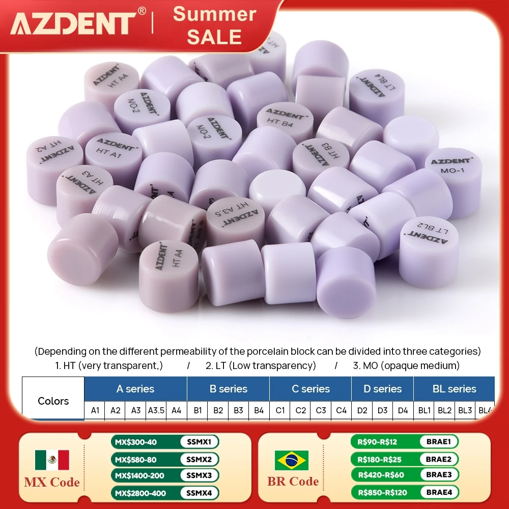 

10 шт. AZDENT Dental фиолетовый пресс стеклянные керамические блоки для передних виниров коронки литиевый дисиликат HT/LT стоматологические материалы