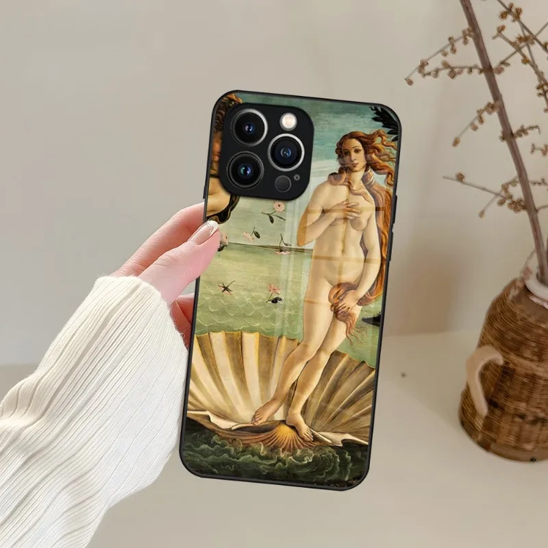 Art Painting The-Birth-Of-Venus Phone Case Tempered Glass For IPhone 13 14 12 11 Pro XS Max Plus Mini X XR 8 7 6s SE2020 Cover