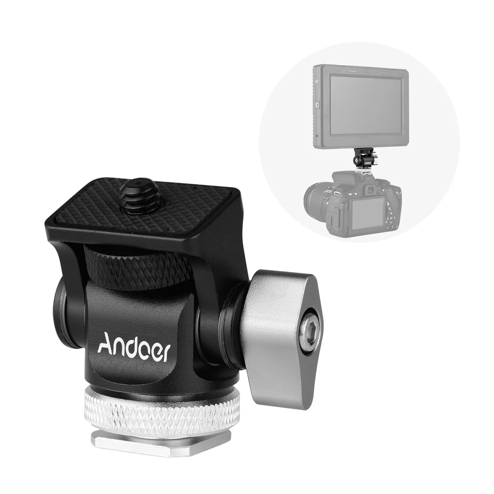 Andoer Mini Monitor Mount Tripod Head Cold Shoe Adapter 1/4in Screw for Camera Monitor Flash Microphone LED Fill Light Mounting