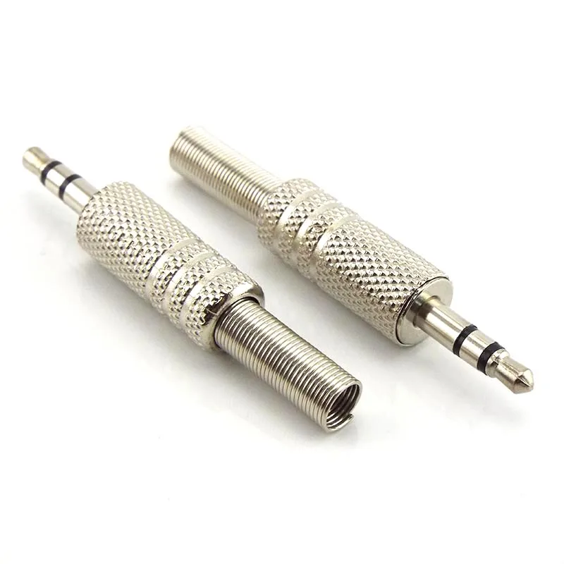 Metal 3.5mm 2 Ring 3 Poles Stereo Jack Plug Audio Connector Cable Solder Adapter Terminal with Spring E3