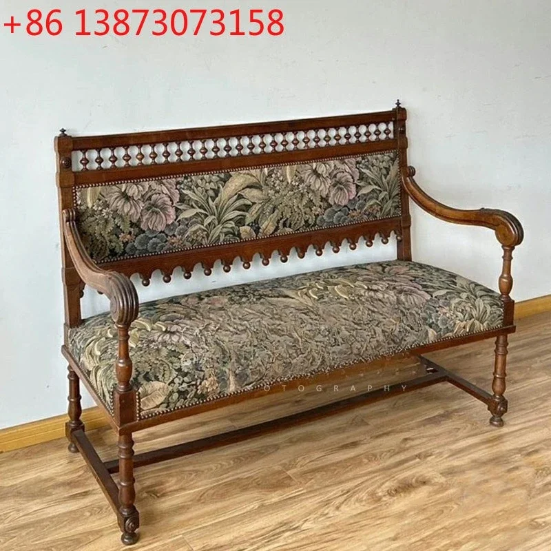 

French retro solid wood American country living room carved fabric sofa