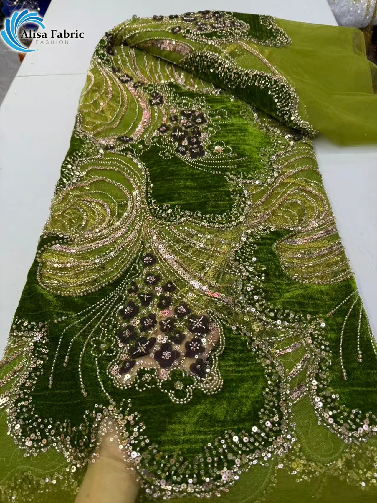 High Quality beaded lace velvet lace 5 yards for women's luxurious beaded embroidery long evening dress Fall Ankara Fabric