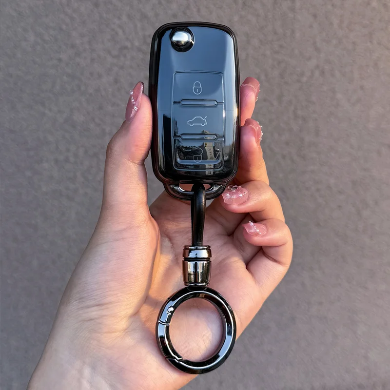Transparentes schwarzes TPU für VW Golf 4 5 Passat B5 B6 Polo Touran Jetta Seat Skoda Flip Autoschlüsseletui Cover Fob Schlüsselanhänger Zubehör