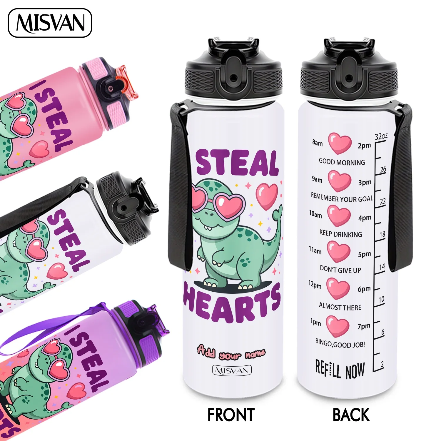 

1PC, Cartoon Dinosaur with Heart Glasses ,32oz Gradient Water Bottle-Leak-Proof,HD Non-Peeling Pattern,Perfect for Sports,Fitnes