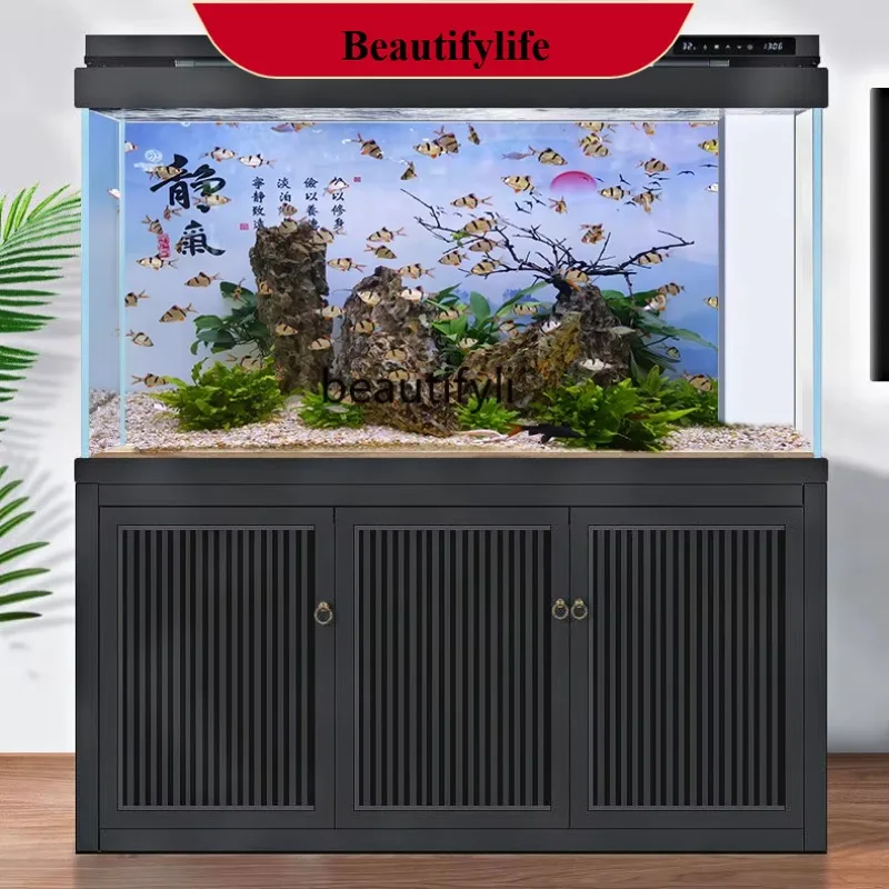 

Fish Tank Living Room Home Bottom Filter Light Luxury Floor Screen Partition Super White Ecological Large Aquarium H