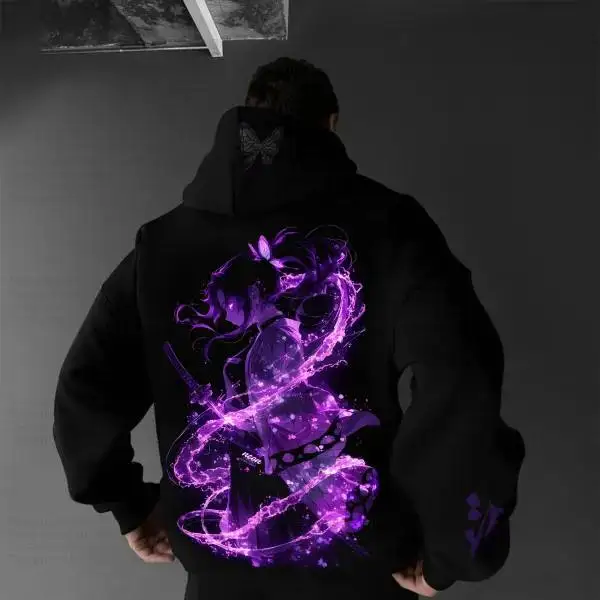 شيطان القاتل بانداي حقيقية هوديي الرجال الخريف الشتاء الدافئة الصوف فضفاضة طويلة الأكمام أنيمي طباعة الرياضة البلوز #2