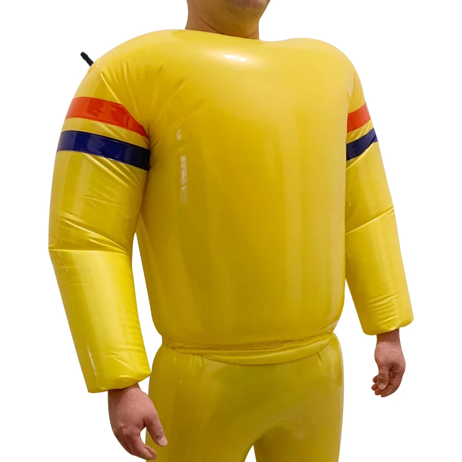 

Yellow And Red Blue Sexy Inflatable Latex Shirt With Long Sleeves Rubber Clothing Top YF-0386